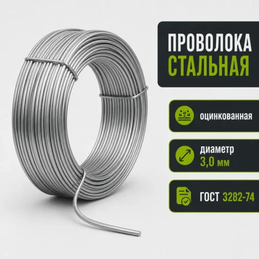 Проволока стальная оцинкованная, диаметр 3,0 мм, ГОСТ 3282-74
